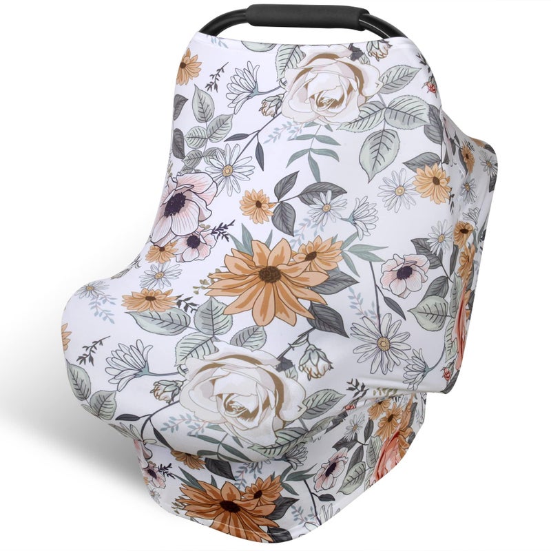 Rquite All-in-1 Car Seat Cover Baby, Carseat Covers for Girl Boy, Stretchy Soft Infant Car Seat Cover, Multi-use Baby Carrier Cover, Car Seat Canopy, Stroller Sun Shade, Nursing Breastfeeding Cover - Image 1